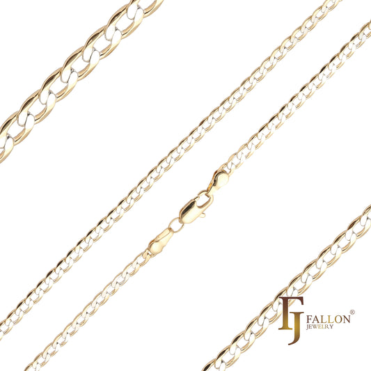 14K ゴールドのツートーンメッキのクラシック カーブ リンク チェーン