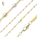 .Cable link beads chains plated in White Gold, 14K Gold, Rose Gold, two tone