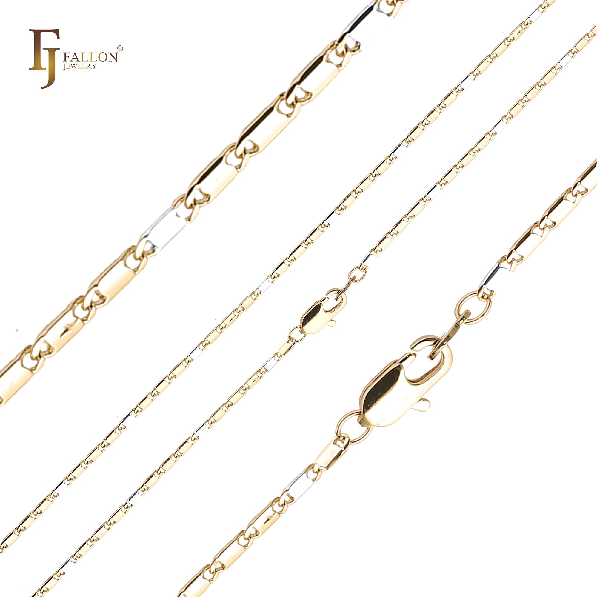 光沢のあるソリッド スネイル リンク チェーンは 14K ゴールド、ローズゴールド、ツートン、18K ゴールド、ホワイト ゴールドでメッキされています。