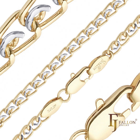 Weaving love cable link chains plated in 14K Gold, two tone, 18K Gold