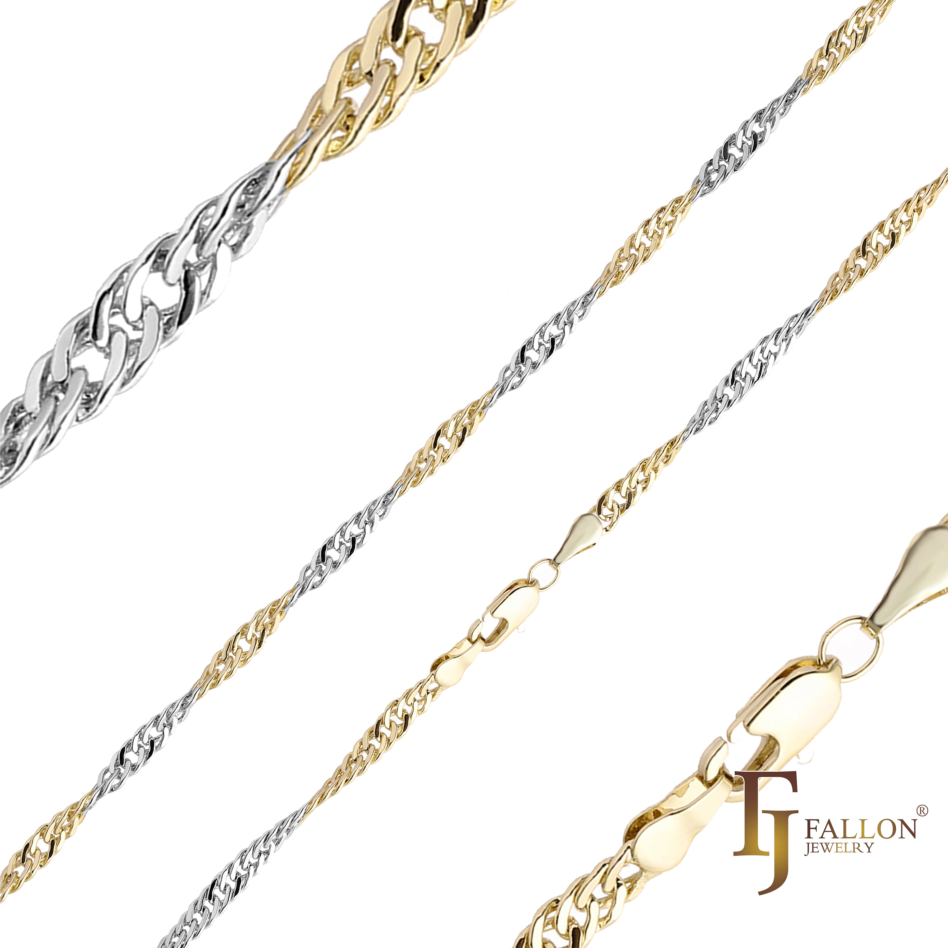 .Classic Singapore single link 14K Gold, two tone, 18K Gold chains