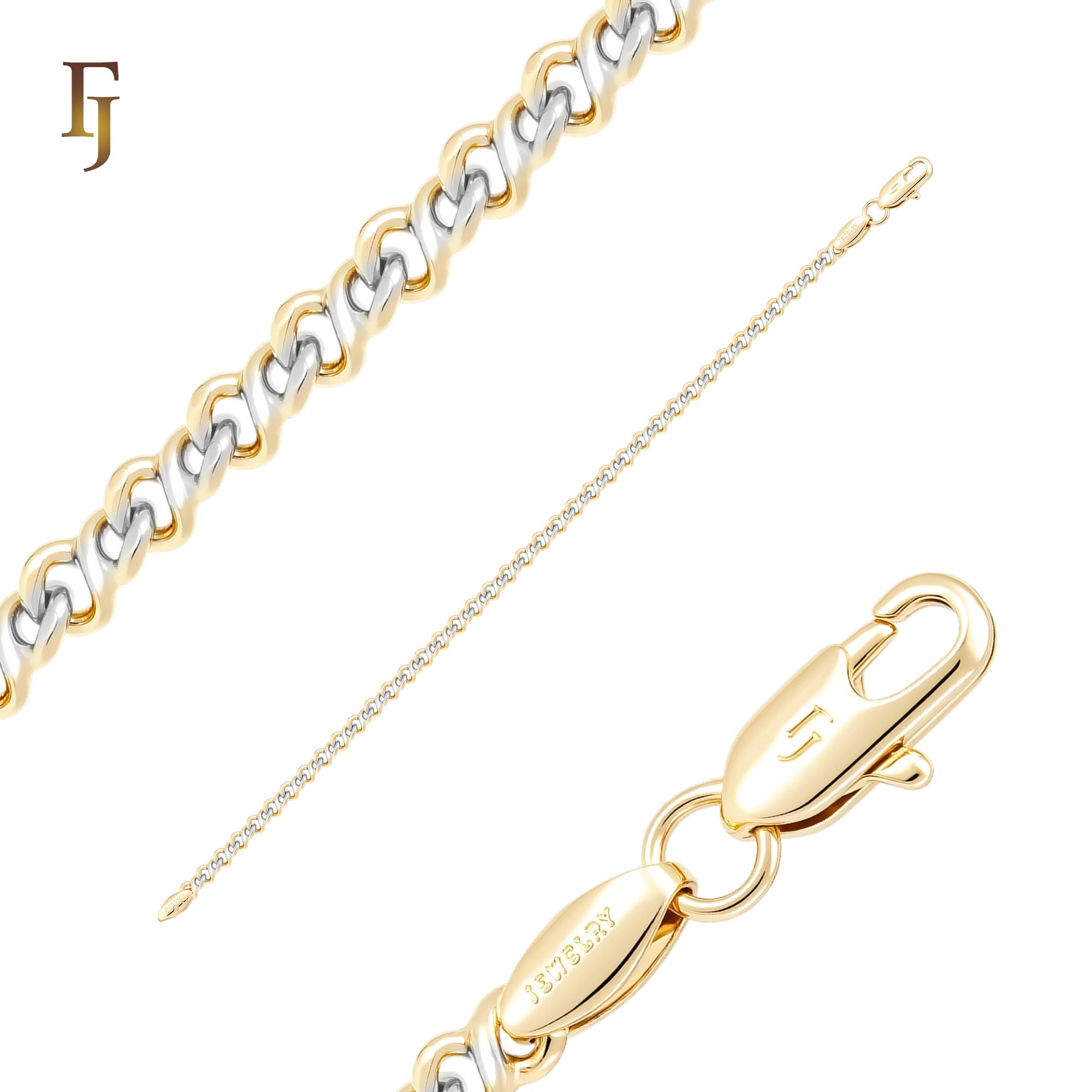 Cadenas Infinity de 8 eslabones redondos de 1,5 mm a 4 mm chapadas en Oro 14K, oro rosa, oro blanco, dos tonos