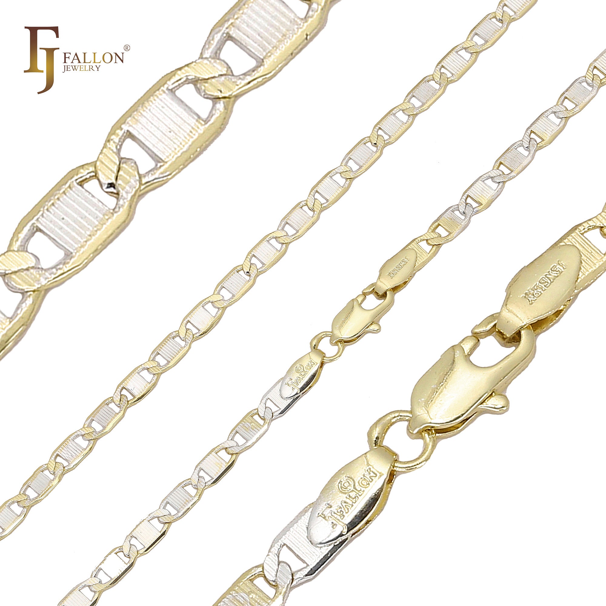 Mariner link hammered chains plated in 14K Gold, two tone