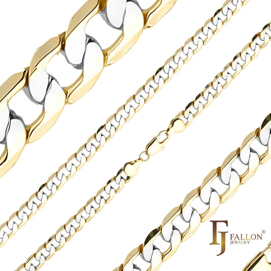 14K ゴールドのツートーンメッキのクラシック カーブ リンク チェーン