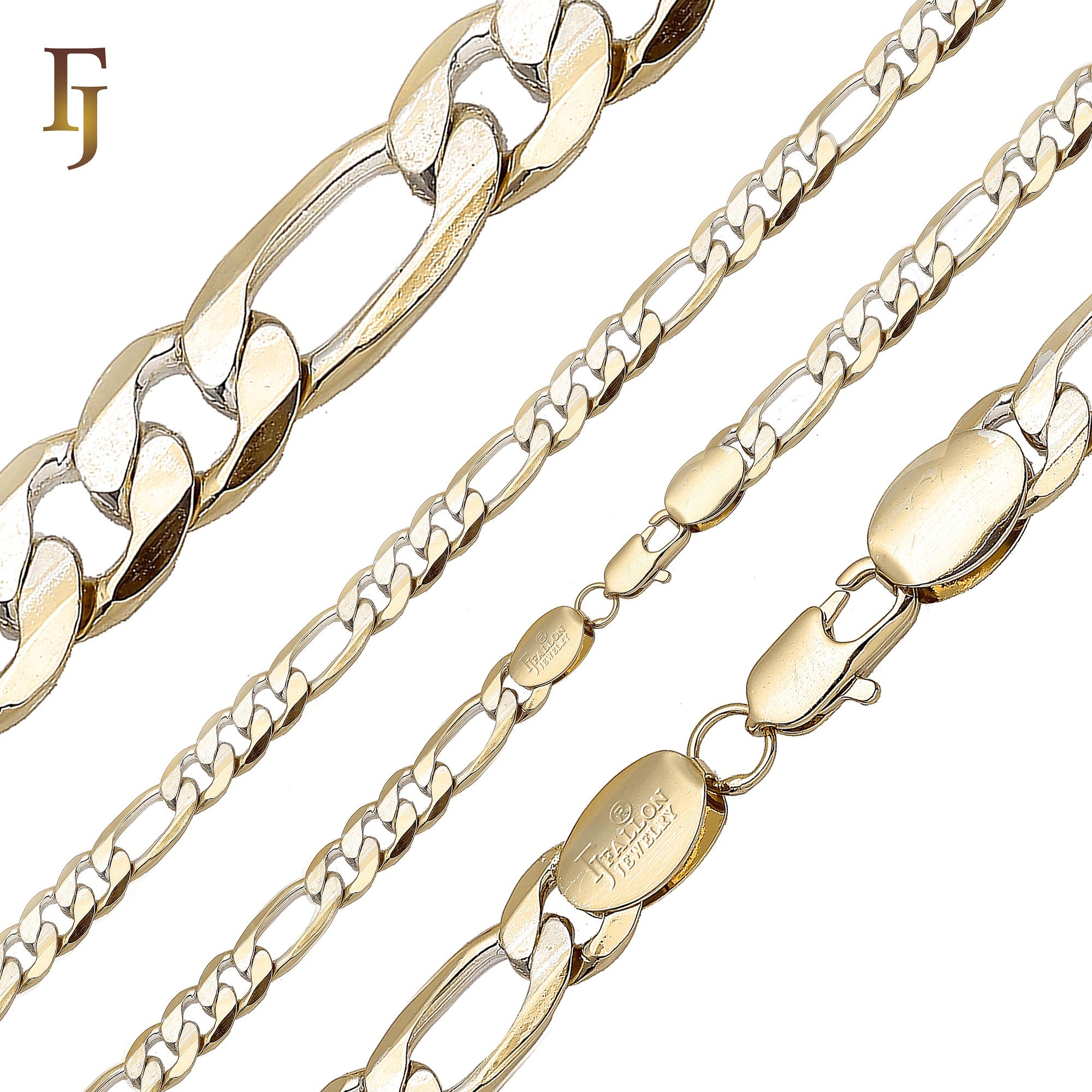 Classic Figaro Chain Necklace Thin 2mm-5mm 14K Gold two tone Plated Wholesale Copper Hypoallergenic Fashion Jewelry Manufacturer FJ Jewelry