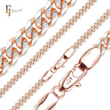 Cadenas de superficie aplanada con flancos redondeados y eslabones cubanos estilo clásico de Miami chapadas en oro de 14 quilates, oro rosa RFSF