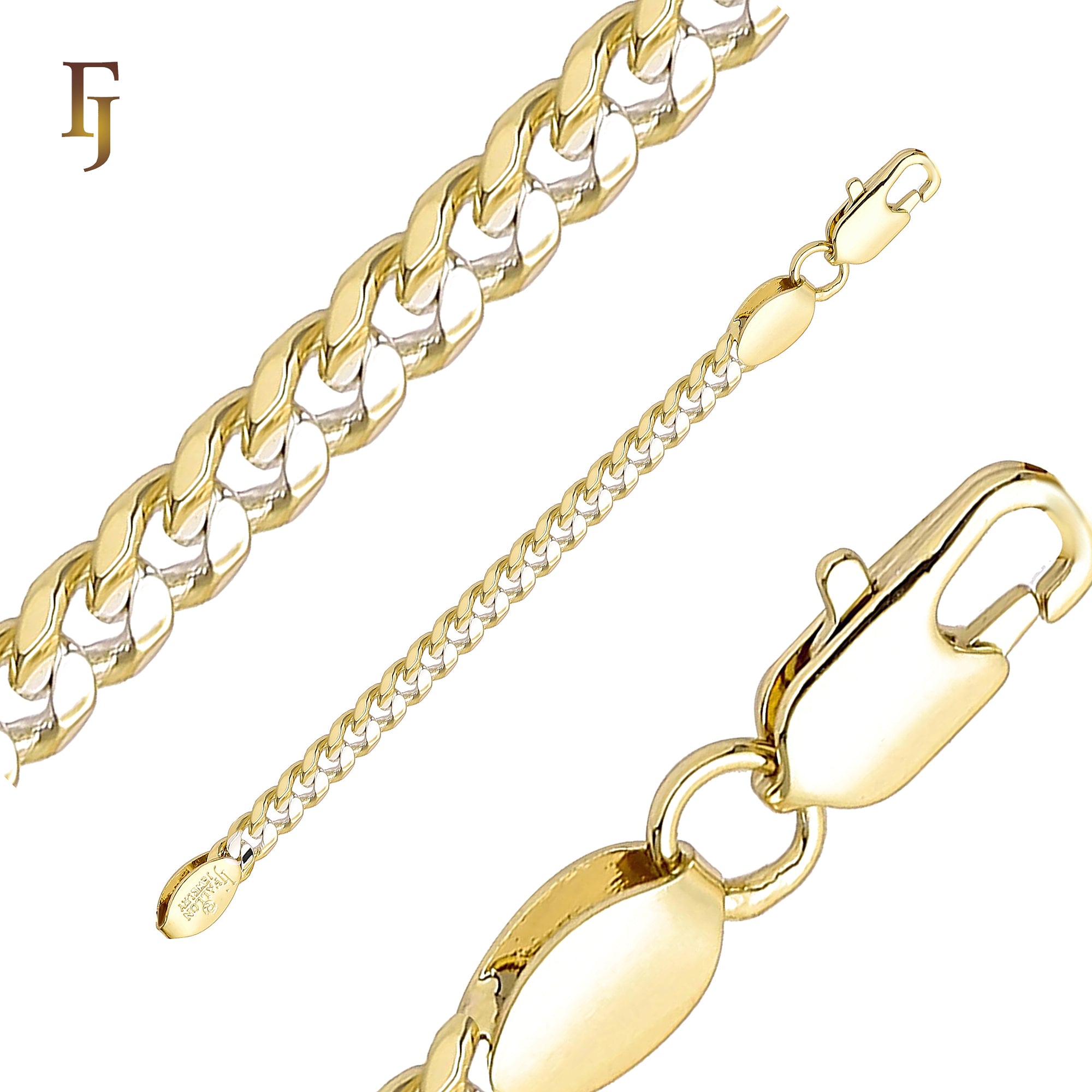 Classic Miami Style Cuban link center double grooved chains plated in 14K Gold, Rose Gold, two tone