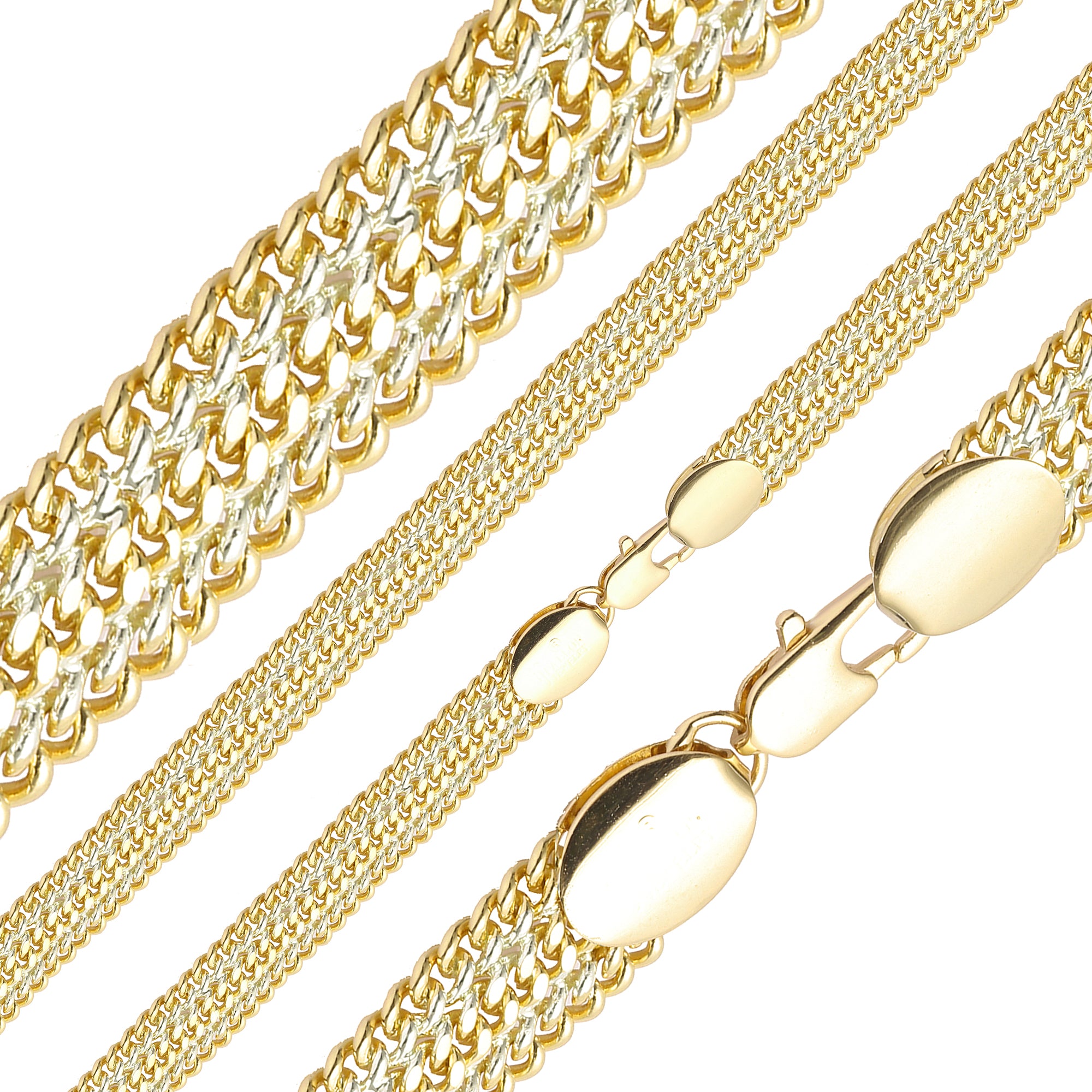 Cadenas cubanas de tres vías enchapadas en oro de 14K, oro rosa en dos tonos