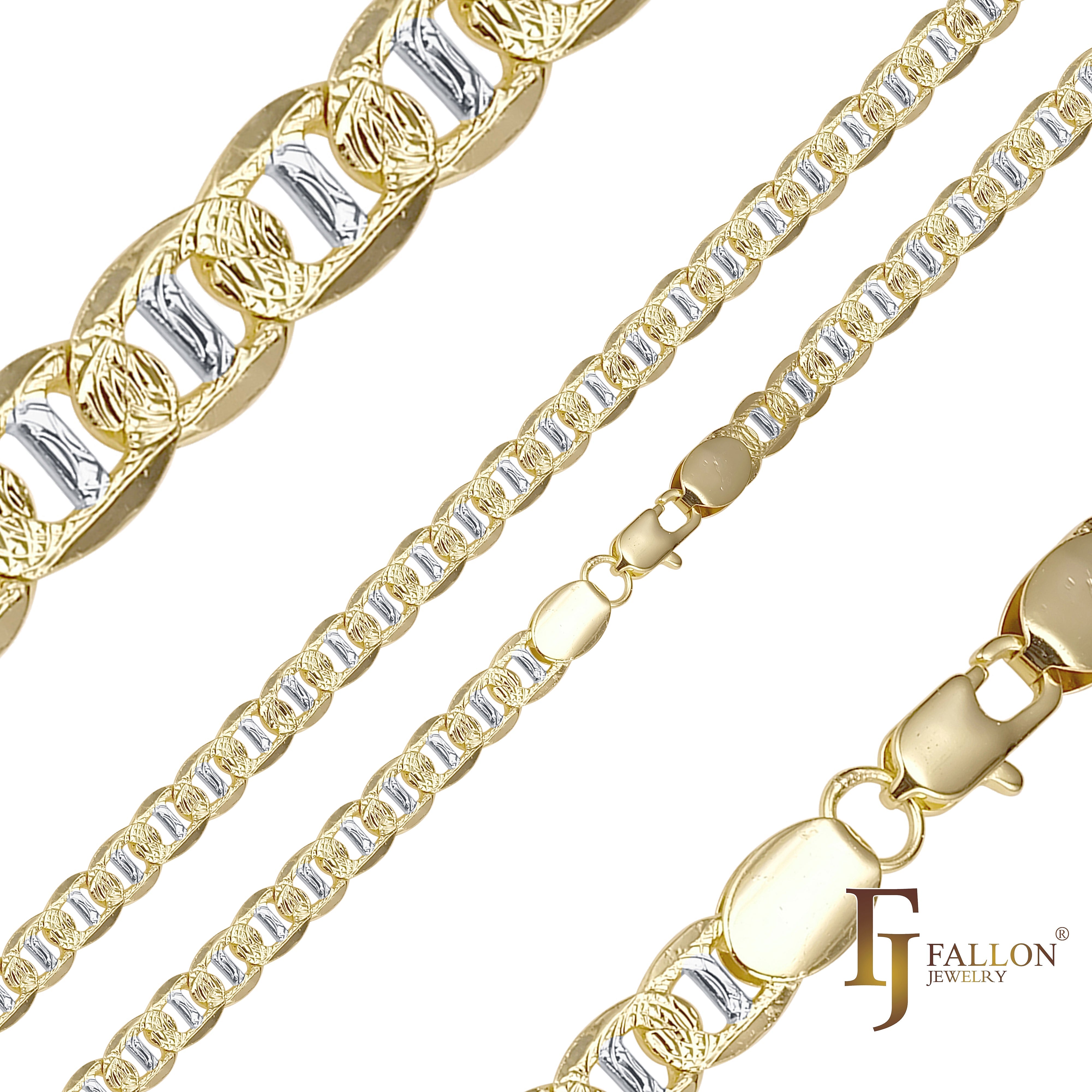 Round Mariner rod link hammered chains plated in 14K Gold, two tone