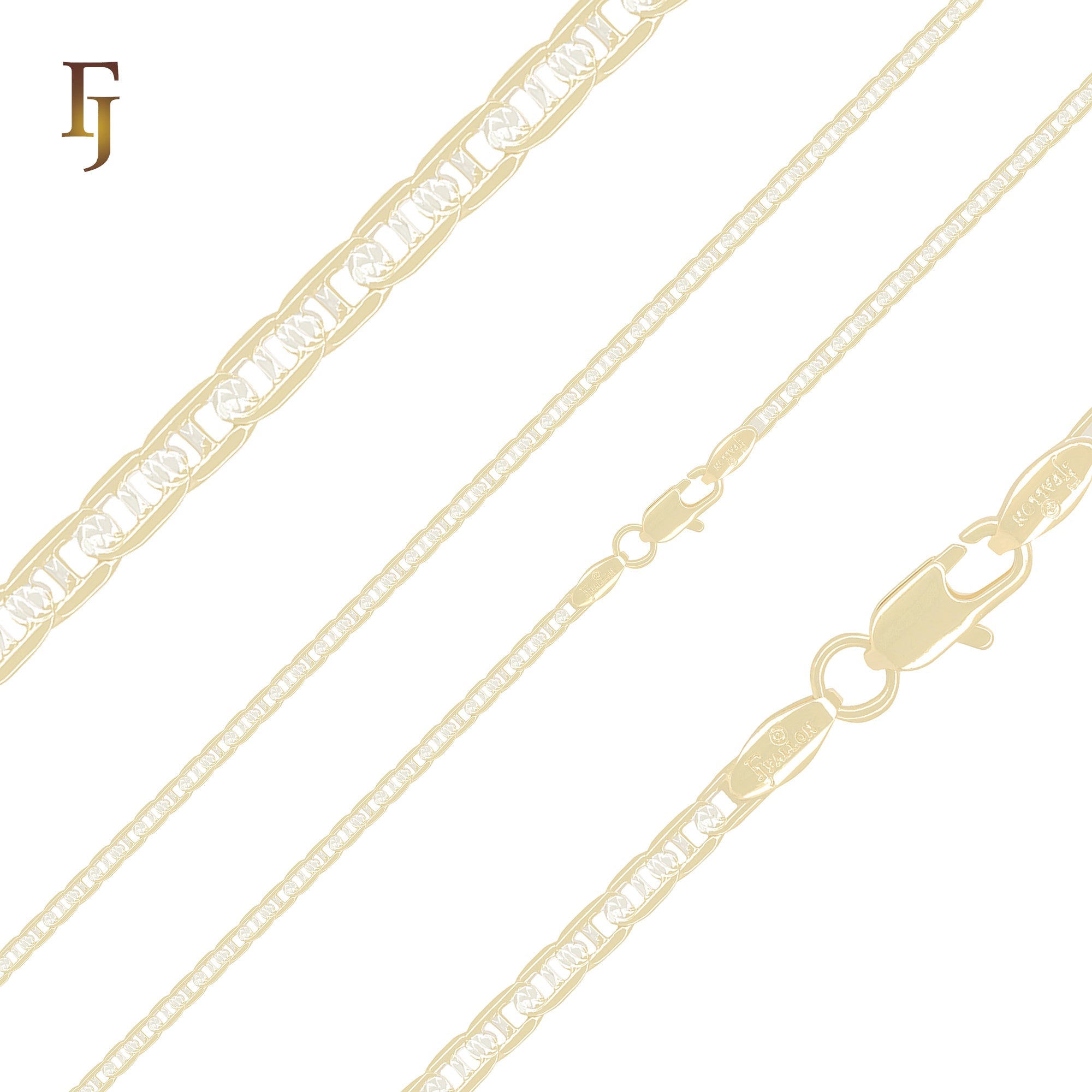 Round Mariner rod link hammered chains plated in 14K Gold, two tone