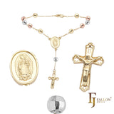 Italian Virgin of Guadalupe Catholic Rosary Necklace (Faceted Disco Beads) plated in 14K Gold, 14K Gold two tone