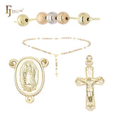 Italian Virgin of Guadalupe Catholic Rosary Necklace (Brushed Grooved Beads) plated in 14K Gold two tone