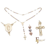 Italian Virgin of Guadalupe Catholic Rosary Necklace (Polished Round Beads) plated in 14K Gold, 14K Gold two tone