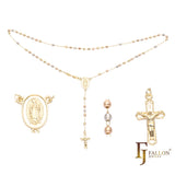Italian Virgin of Guadalupe Catholic Rosary Necklace (Grooved Beads) plated in 14K Gold two tone