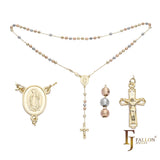 Italian Virgin of Guadalupe Catholic Rosary Necklace (Grooved Beads) plated in 14K Gold two tone