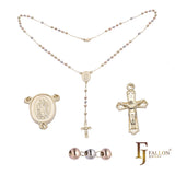 Italian Virgin of Guadalupe Catholic Rosary Necklace (Polished Round Beads) plated in 14K Gold, 14K Gold two tone