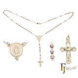 Italian Virgin of Guadalupe Catholic Rosary Necklace (Brushed Grooved Beads) plated in 14K Gold two tone