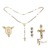 Italian Virgin of Guadalupe Catholic Rosary Necklace (Brushed Grooved Beads) plated in 14K Gold two tone
