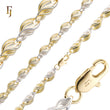 Twisted Leaf Link Chain Necklace – Dual Tone Yellow & White Gold Plated Brass Necklace with Lobster Clasp