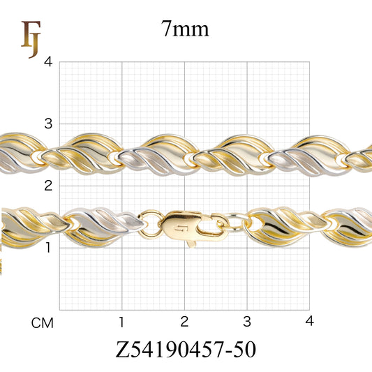 Twisted Leaf Link Chain Necklace – Dual Tone Yellow & White Gold Plated Brass Necklace with Lobster Clasp