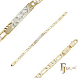 Figaro link 14K 金，两色，三色男士四叶草 ID 手链