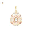 Pear shaped radioactive white CZs paved 14K Gold, three tone Filigree Pendant