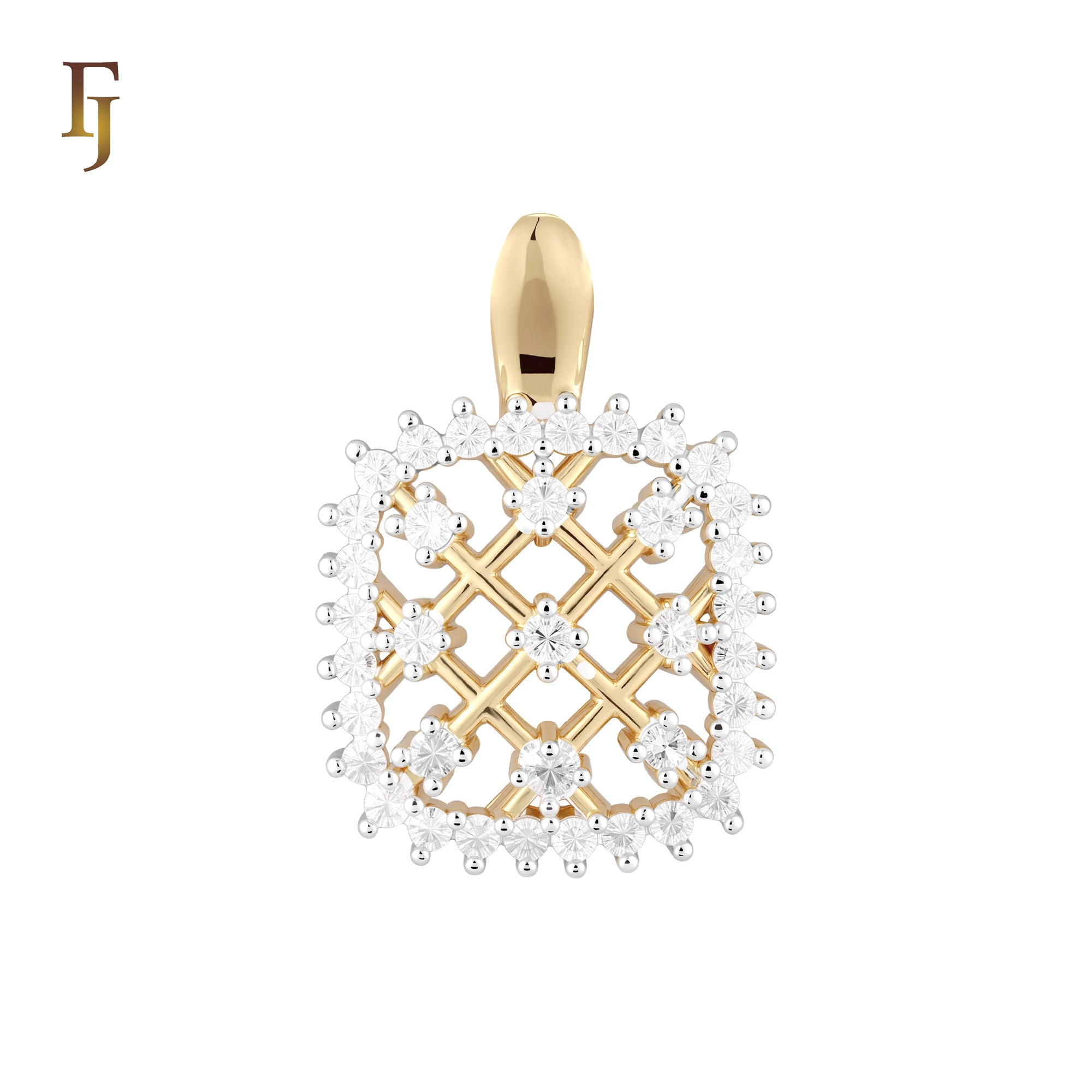 Cluster white Czs mesh Filigree 14K Gold two tone Fashion Pendant