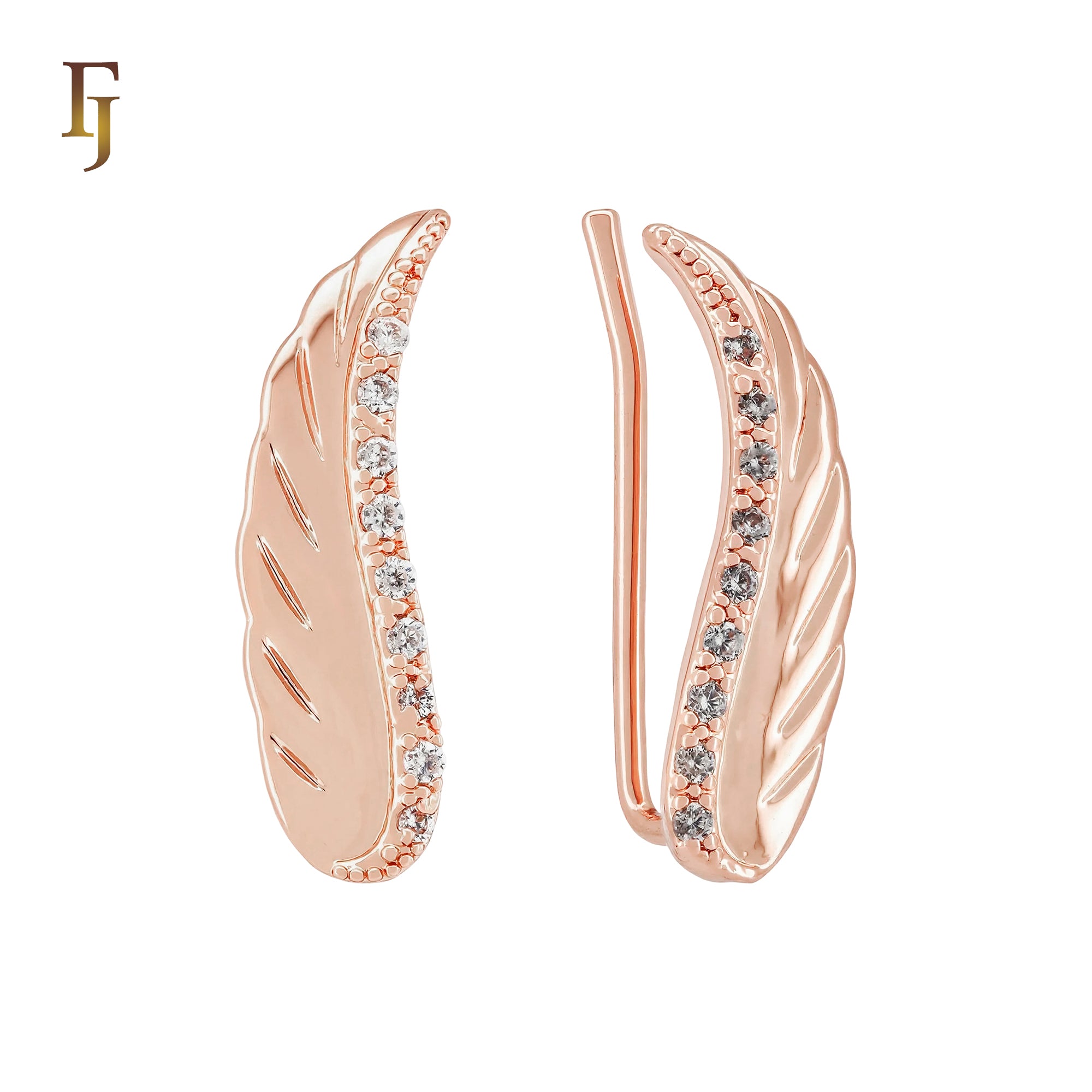 Wings of Angel paved white CZs Rose Gold Crawler Earrings Ear climber