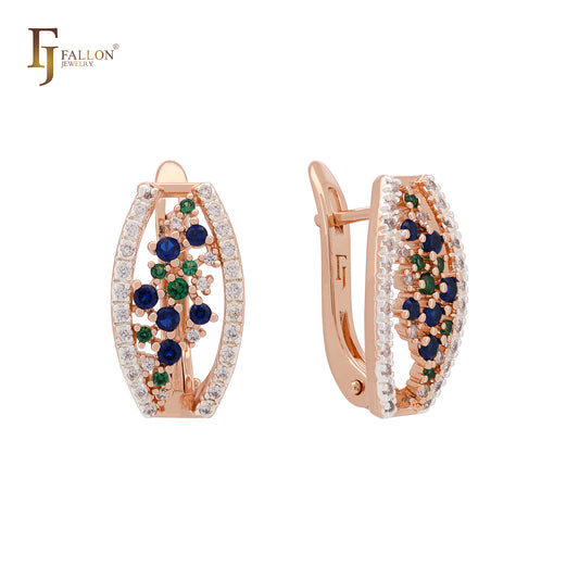 Constellation Sky of stars of colorful CZs Rose Gold two tone Clip-On Earrings