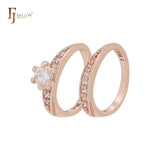 Cluster White CZs 14K Gold Wedding Set Rings