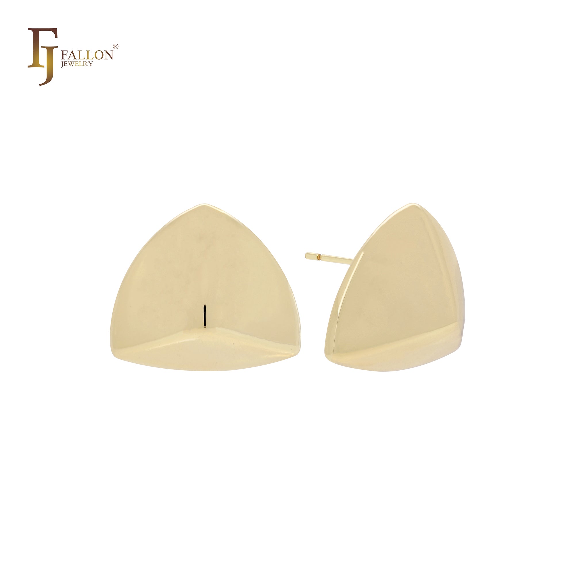 Pendientes geométricos triangulares con cuentas redondeadas en oro de 14 quilates, oro rosa y oro blanco.