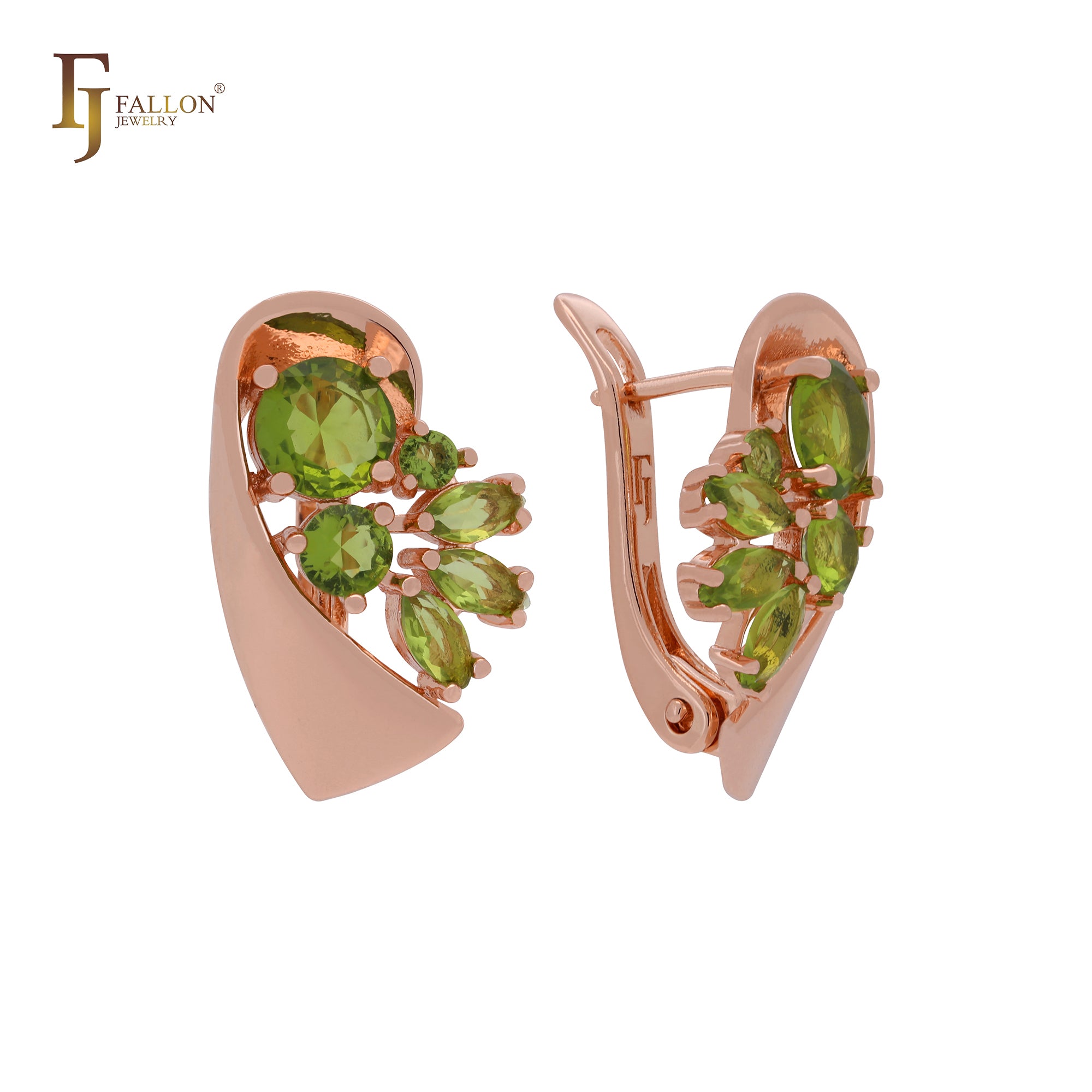 Gret luxurious cluster CZs colorful Rose Gold Russian Lock Earrings