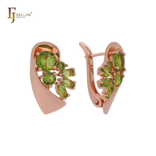 Gret luxurious cluster CZs colorful Rose Gold Russian Lock Earrings