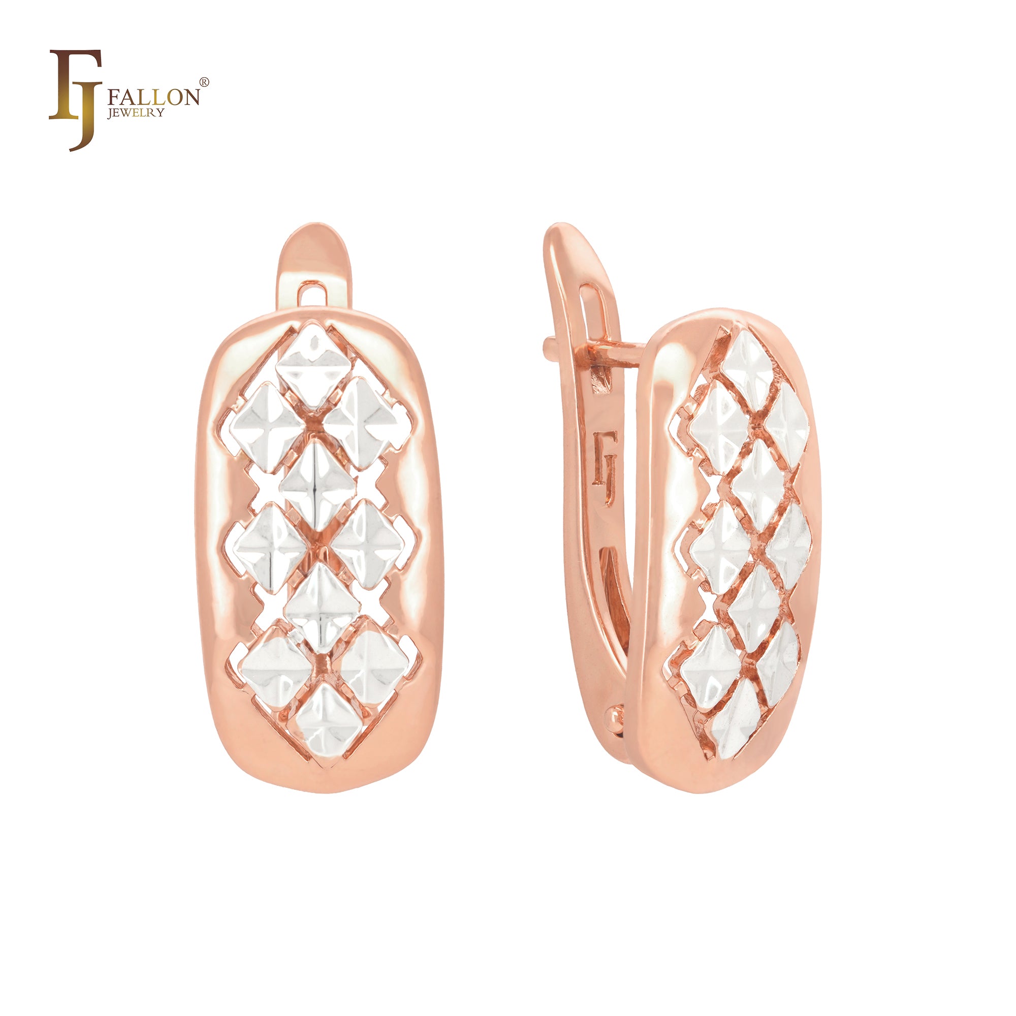 Thousand triple geometric Rose Gold two tone Russian Lock Earrings
