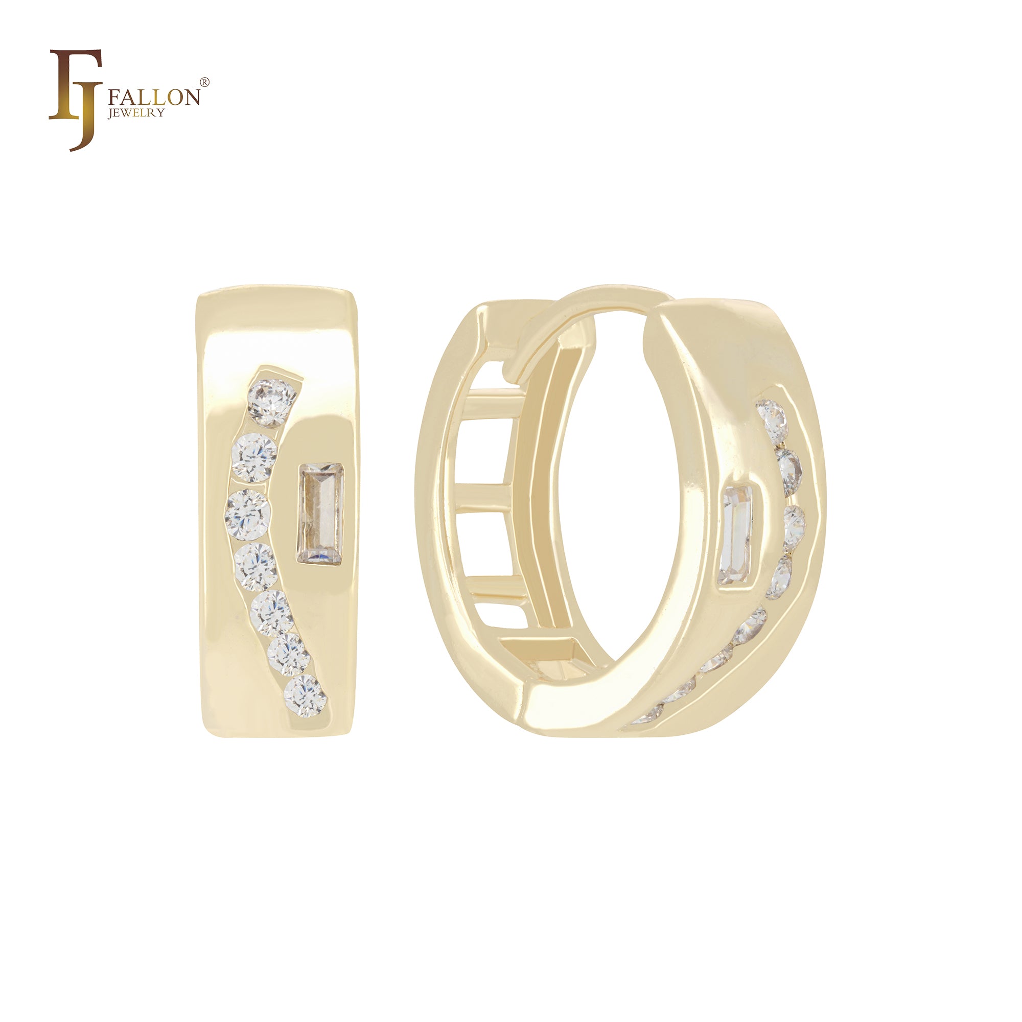 Cluster White CZ 14K Gold Huggie Earrings Huggies