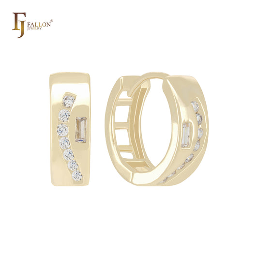 群镶白色 CZ 14K 金 Huggie 耳环 Huggies