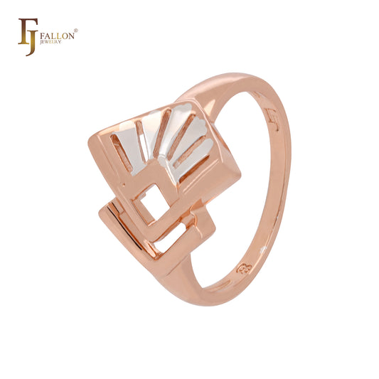 Anillos de moda de dos tonos en oro rosa con rombos y pavo real entrelazados