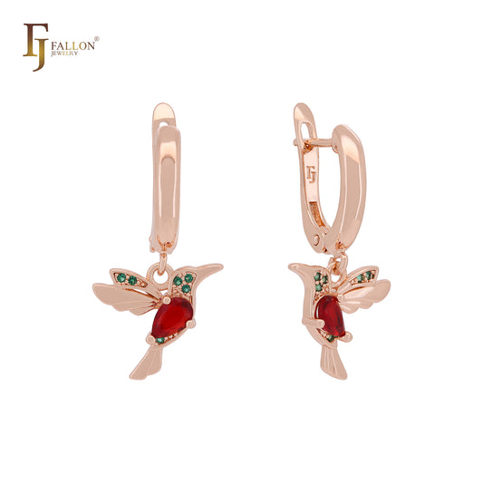 Humming Bird of Colorful CZs Rose Gold Clip-On Earrings