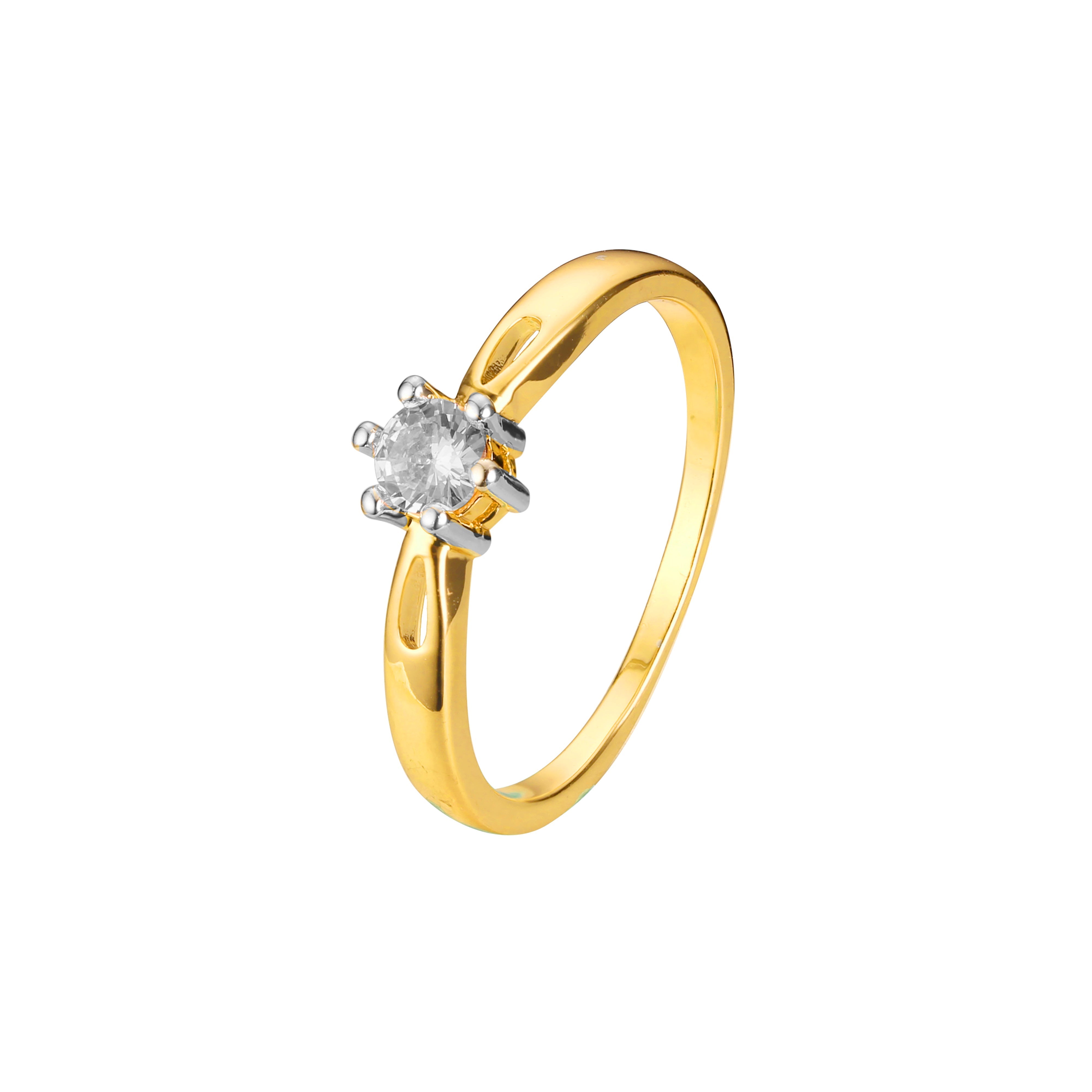 Classic Silver Solitaire Ring with Round White CZ in Six-Prong Setting – FJ Jewelry
