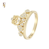 Cluster white CZs Heart 14K Gold Crown Rings