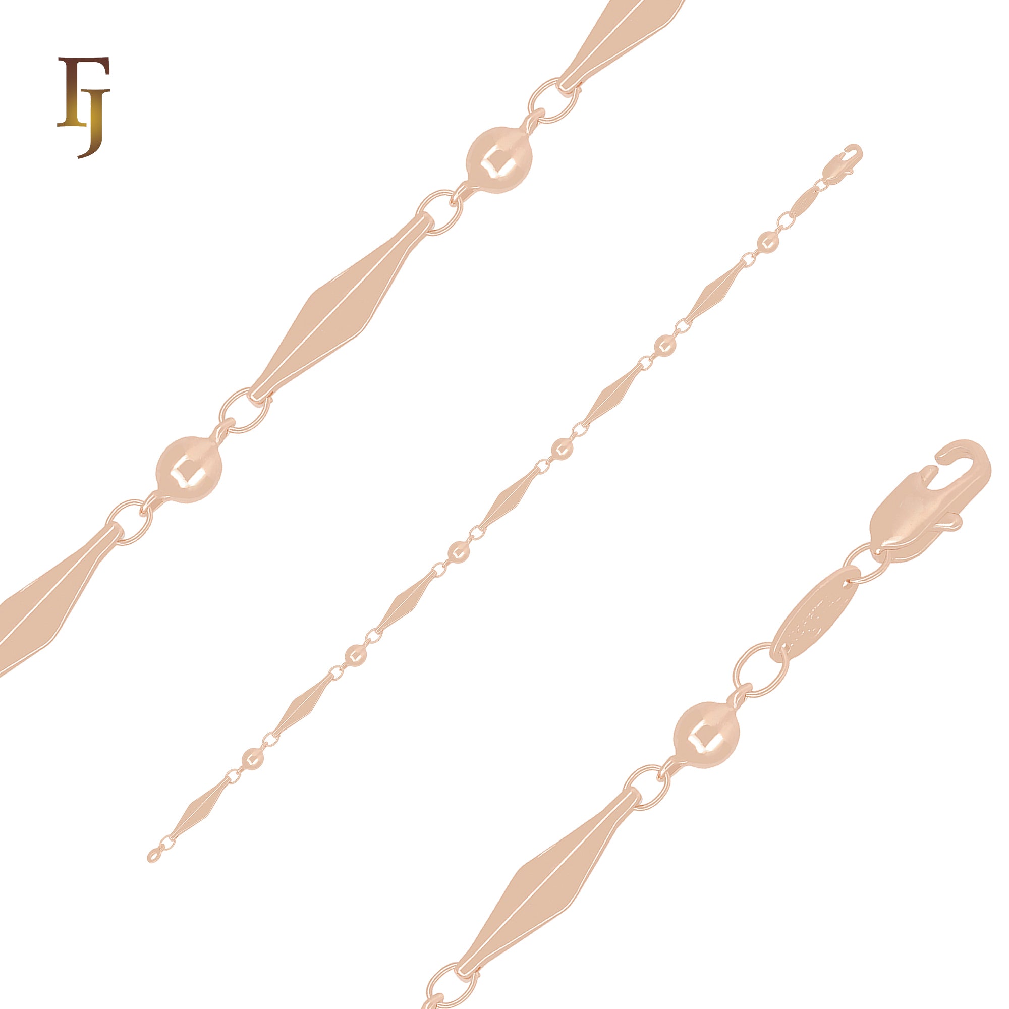 Long Rhombus Leaves Fancy Link Rose Gold Bracelets