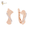 S shaped white CZs paved Rose Gold two tone Russian Lock Earrings