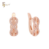 Infinity eternity halo paved white CZs geometric Rose Gold Russian Lock Earrings