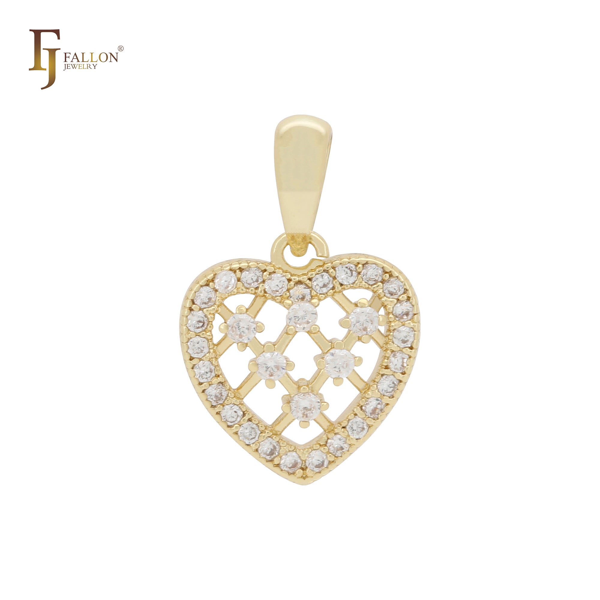 Petit tiny Net Cluster weiße CZs Herzform 14K Gold Anhänger