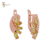 Luxurious cluster marquise olive yellow or white CZs Rose Gold Russian Lock Earrings