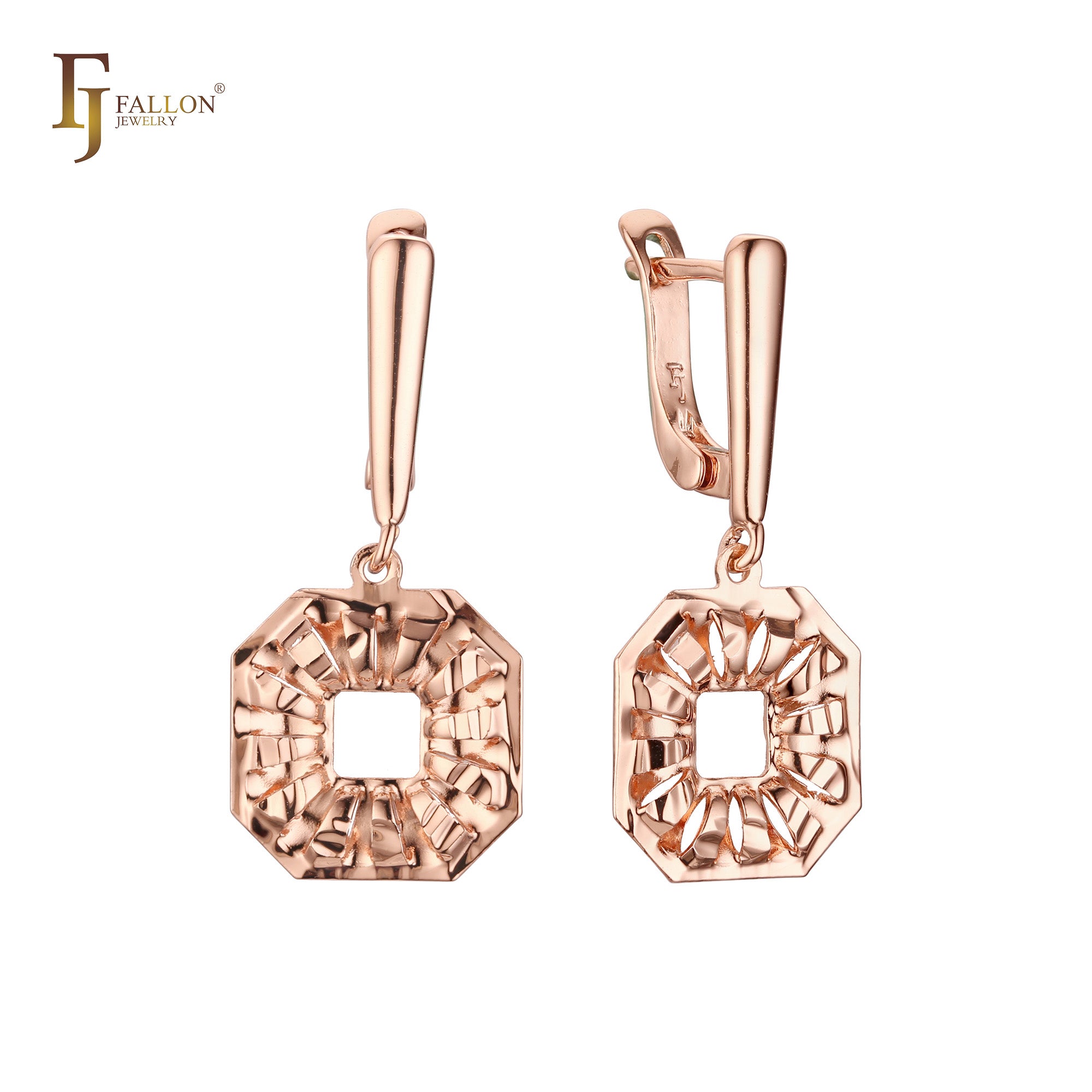 Drop Octagon Hollow geometric Rose Gold Russian Lock Earrings