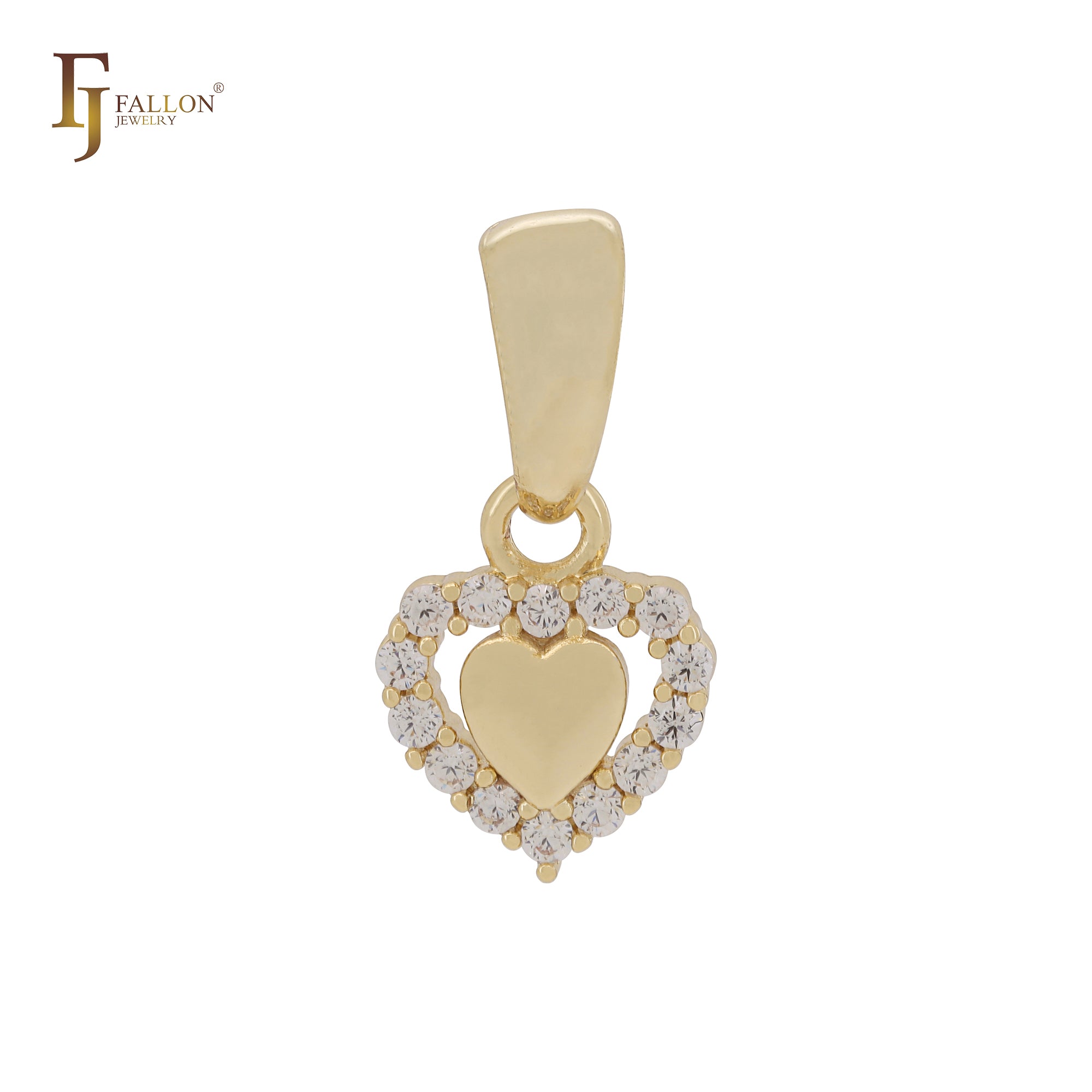 Double heart halo white CZs 14K Gold Heart Pendant