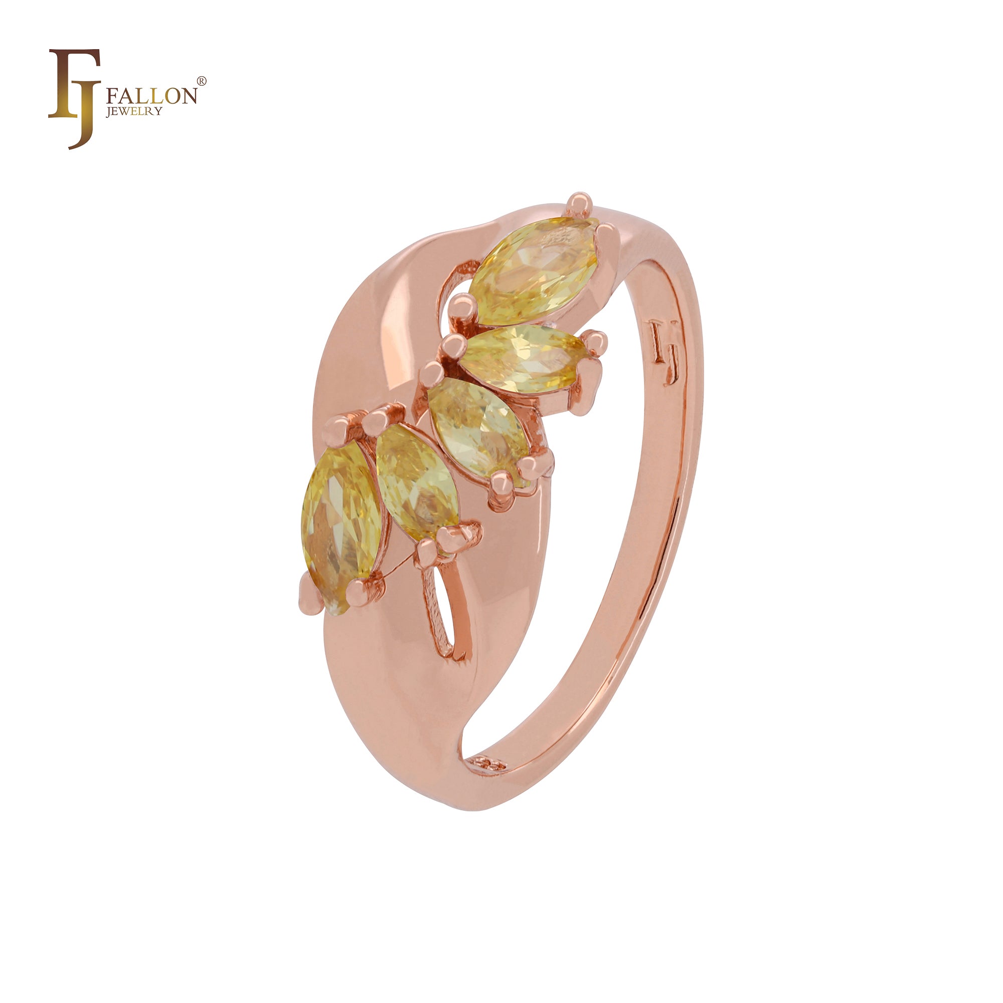 Anéis de moda em ouro rosa com zircônias cúbicas marquise amarelo oliva ou branco