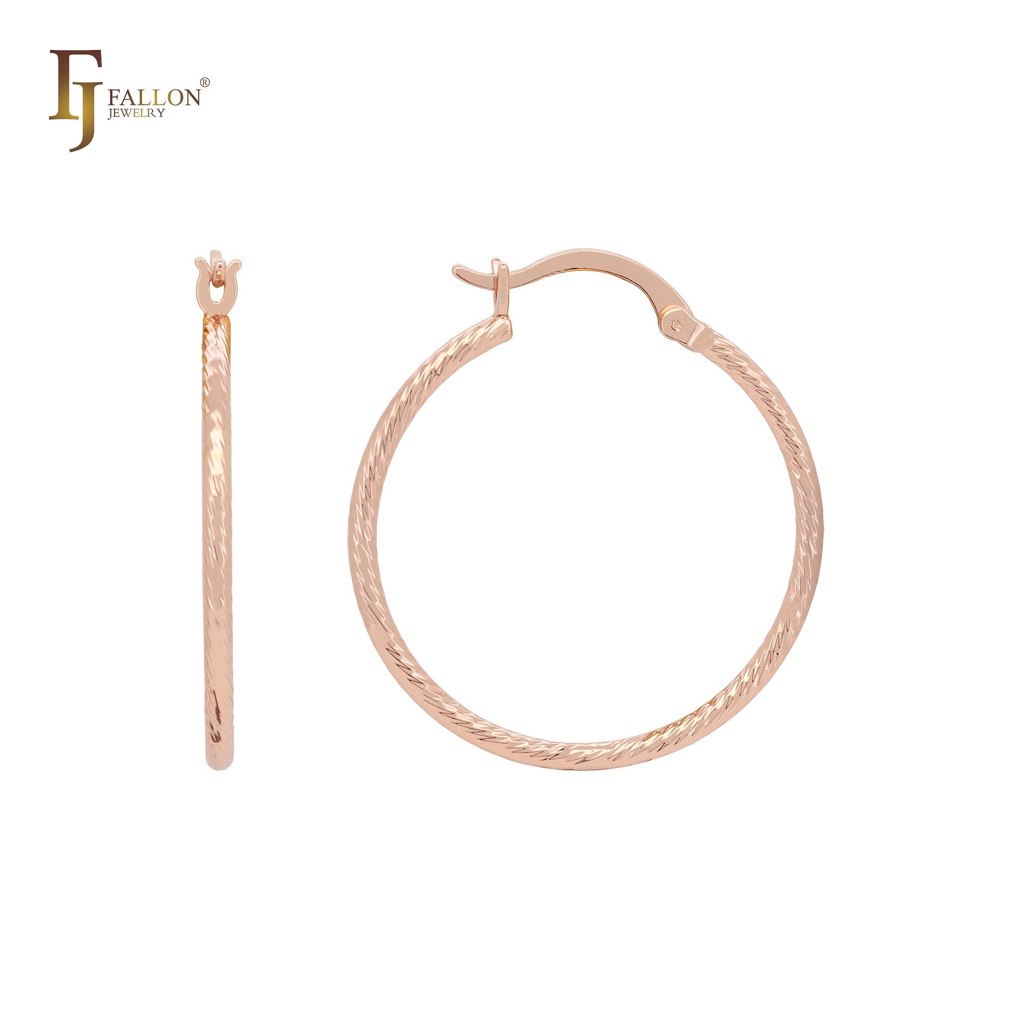 Textured Rope 14K Gold, Rose Gold, White Gold Hoop Earrings