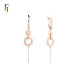 Double Disc with Silver pin drop Rose Gold two tone Russian Lock Earrings
